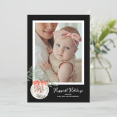 Vakantie Bow en Ornament Foto Vakantie Kaart (Staand voorkant)