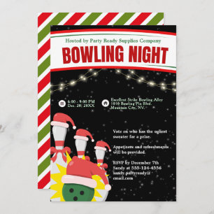 Vakantie Bowling Night Santa Hats Black Achtergron Kaart