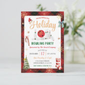 Vakantie Bowling Party Christmas Plaid Rood Zwart Kaart (Staand voorkant)
