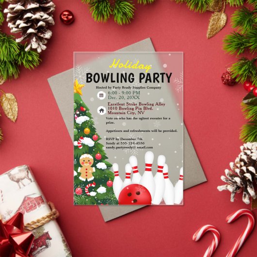 Vakantie Bowling Party Kerstboom Acryl Uitnodigingen (Insity (Feestdagen))