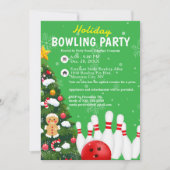 Vakantie Bowling Party Kerstboom Groene Achtergron Kaart (Voorkant)