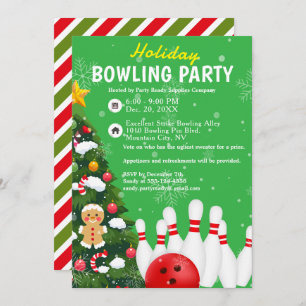 Vakantie Bowling Party Kerstboom Groene Achtergron Kaart
