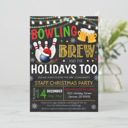 Vakantie Bowling Party uitnodiging (Staand voorkant)