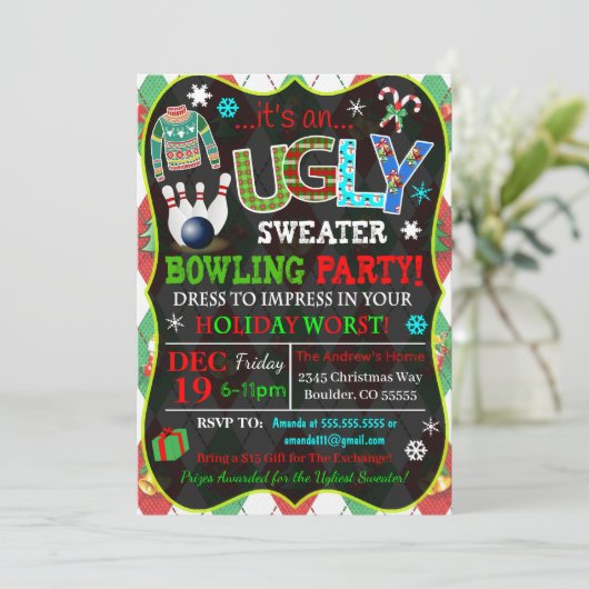 Vakantie Bowling Party uitnodiging (Staand voorkant)