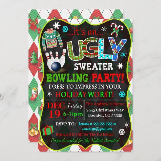 Vakantie Bowling Party uitnodiging (Voorkant / Achterkant)