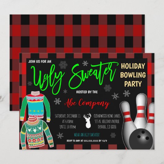 Vakantie Bowling Party uitnodiging (Voorkant / Achterkant)