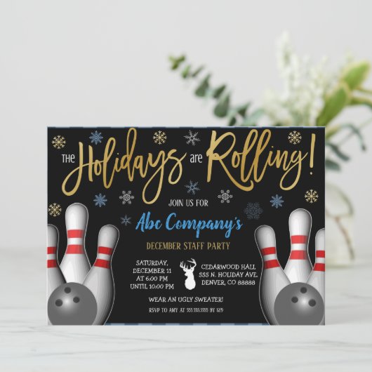 Vakantie Bowling Party uitnodiging, Corporate Kaart (Staand voorkant)