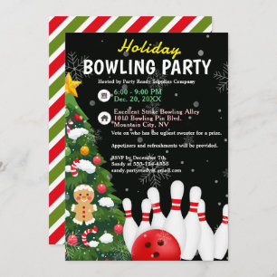 Vakantie Bowling Party Xmas Tree Black Achtergrond Kaart
