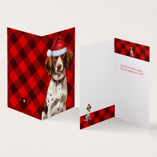 Vakantie Bretagne Spaniel Hond Rood Geplaagd Kerst Kaart (Binnen en buitenkant)