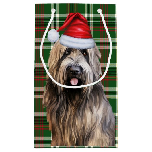 Vakantie Briard Shepherd Dog Green Plaid Kerstmis Klein Cadeauzakje (Achterkant)