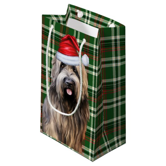 Vakantie Briard Shepherd Dog Green Plaid Kerstmis Klein Cadeauzakje (Voorkant Gekanteld)