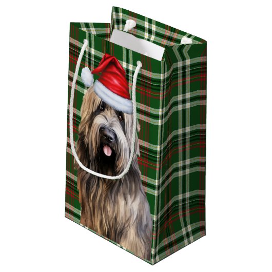 Vakantie Briard Shepherd Dog Green Plaid Kerstmis Klein Cadeauzakje (Achterkant Gekanteld)