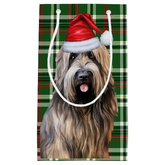 Vakantie Briard Shepherd Dog Green Plaid Kerstmis Klein Cadeauzakje (Voorkant)