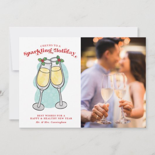 Vakantie brief Champagne Cheers Foto Feestdagenkaart (Voorkant)