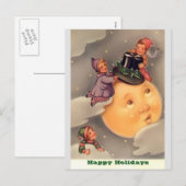 Vakantie Briefkaarten:  grillige maan en Kinder Feestdagenkaart (Voorkant / Achterkant)