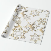 Vakantie Bronzy Rendier Sneeuwvlokken op Wit Cadeaupapier (Uitgerold)