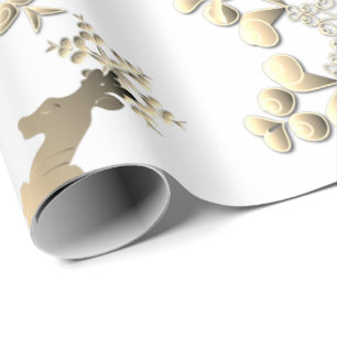 Vakantie Bronzy Rendier Sneeuwvlokken op Wit Cadeaupapier