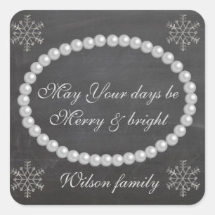 Vakantie bruiloft chique kerst parel sneeuwvlok vierkante sticker