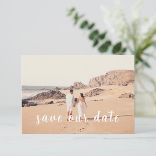 Vakantie bruiloft opslaan van de datum uitnodiging (Staand voorkant)