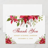 Vakantie Bruiloft Poinsettia Bloemen Rood Goud Bedankkaart (Voorkant / Achterkant)