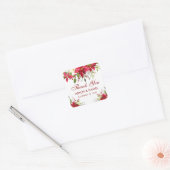 Vakantie bruiloft Poinsettia Bloemenrood Dank u Vierkante Sticker (Envelop)