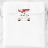 Vakantie bruiloft Poinsettia Floral Dank u Vierkante Sticker (Tas)