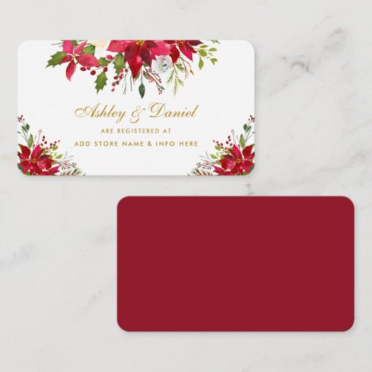 Vakantie bruiloft Poinsettia Floral Gold Registry Informatiekaartje (Voorkant / Achterkant)