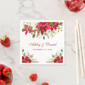 Vakantie bruiloft Waterverf Poinsettia Bloemenrood Servet (Insitu)