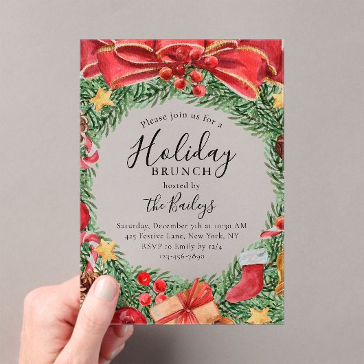 Vakantie Brunch Chic Bloemen Kerstfeest Acryl Uitnodigingen (Insitu (Draagbaar))