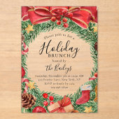 Vakantie Brunch Chic Bloemen Kerstfeest Acryl Uitnodigingen (Voorkant)