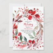 Vakantie brunch Elegante kerst rode bloemenkrans Kaart (Voorkant)