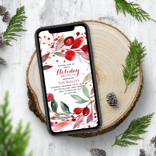 Vakantie brunch Elegante kerst rode bloemenkrans Kaart