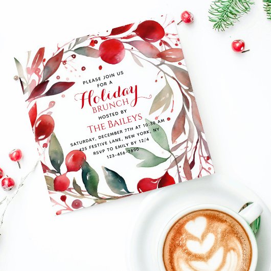 Vakantie brunch Elegante kerst rode bloemenkrans Kaart