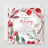 Vakantie brunch Elegante kerst rode bloemenkrans Kaart (Voorkant)