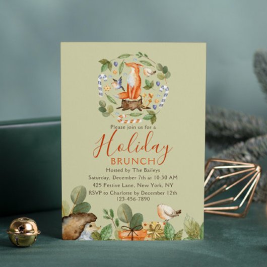 Vakantie Brunch Kerstbrunch Schattige Woodland Fox Kaart