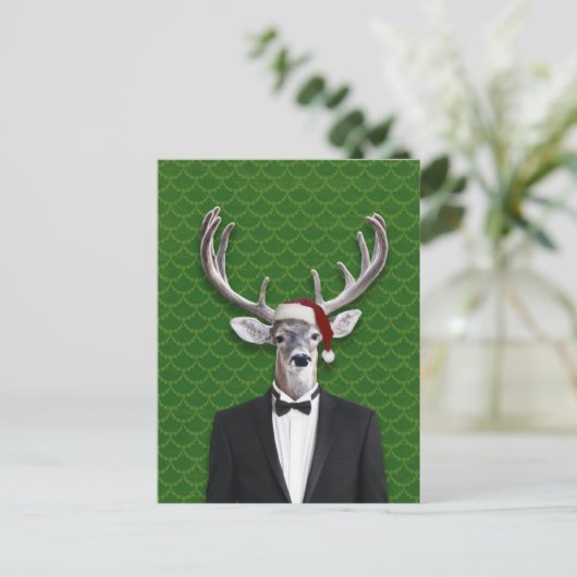 Vakantie Buck in Santa Hat en Tuxedo Feestdagenkaart (Staand voorkant)