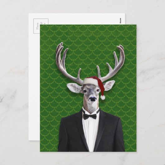 Vakantie Buck in Santa Hat en Tuxedo Feestdagenkaart (Voorkant / Achterkant)