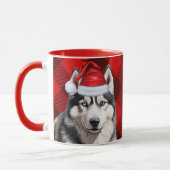 Vakantie Buffalo Plaid Siberische Husky Dog Kerstm Mok (Links)