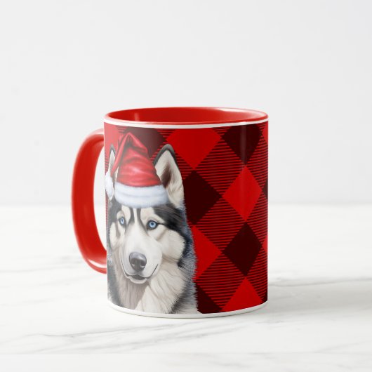 Vakantie Buffalo Plaid Siberische Husky Dog Kerstm Mok (Voorkant links)