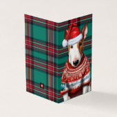Vakantie Bull Terrier Hond Red Green Plaid Kerstmi Kaart (Buitenkant)