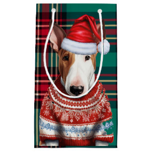 Vakantie Bull Terrier Hond Red Green Plaid Kerstmi Klein Cadeauzakje