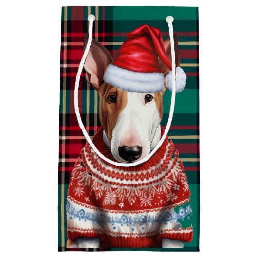 Vakantie Bull Terrier Hond Red Green Plaid Kerstmi Klein Cadeauzakje (Voorkant)