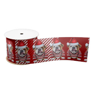 Vakantie Bulldog op rood en wit plaid Satijnen Lint