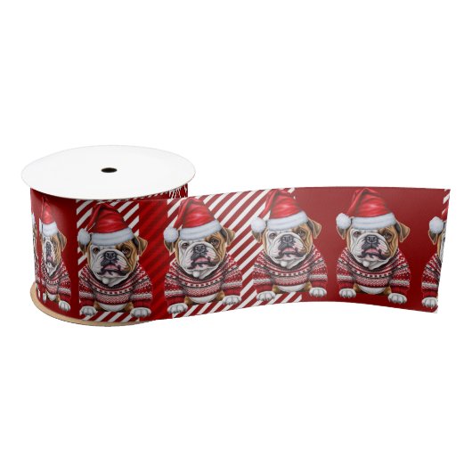 Vakantie Bulldog op rood en wit plaid Satijnen Lint (Spoel)
