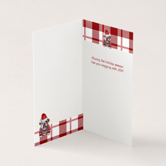 Vakantie Bulldog Rood en Wit Geplakt Kerstmis Kaart (Binnen)
