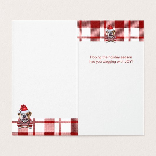 Vakantie Bulldog Rood en Wit Geplakt Kerstmis Kaart (Binnenkant ongevouwen)