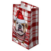 Vakantie Bulldog Rood en Wit Geplakt Kerstmis Klein Cadeauzakje (Achterkant Gekanteld)