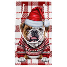 Vakantie Bulldog Rood en Wit Geplakt Kerstmis Klein Cadeauzakje