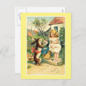 Vakantie Bunny & Meisje  Pasen Briefkaart (Voorkant / Achterkant)