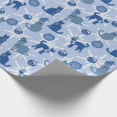 Vakantie cadeau inpakpapier met blauwe katten (Hoek)